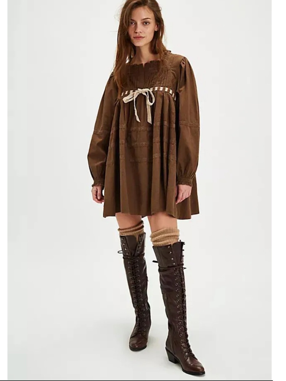 Free People Tea Time brown mini dress